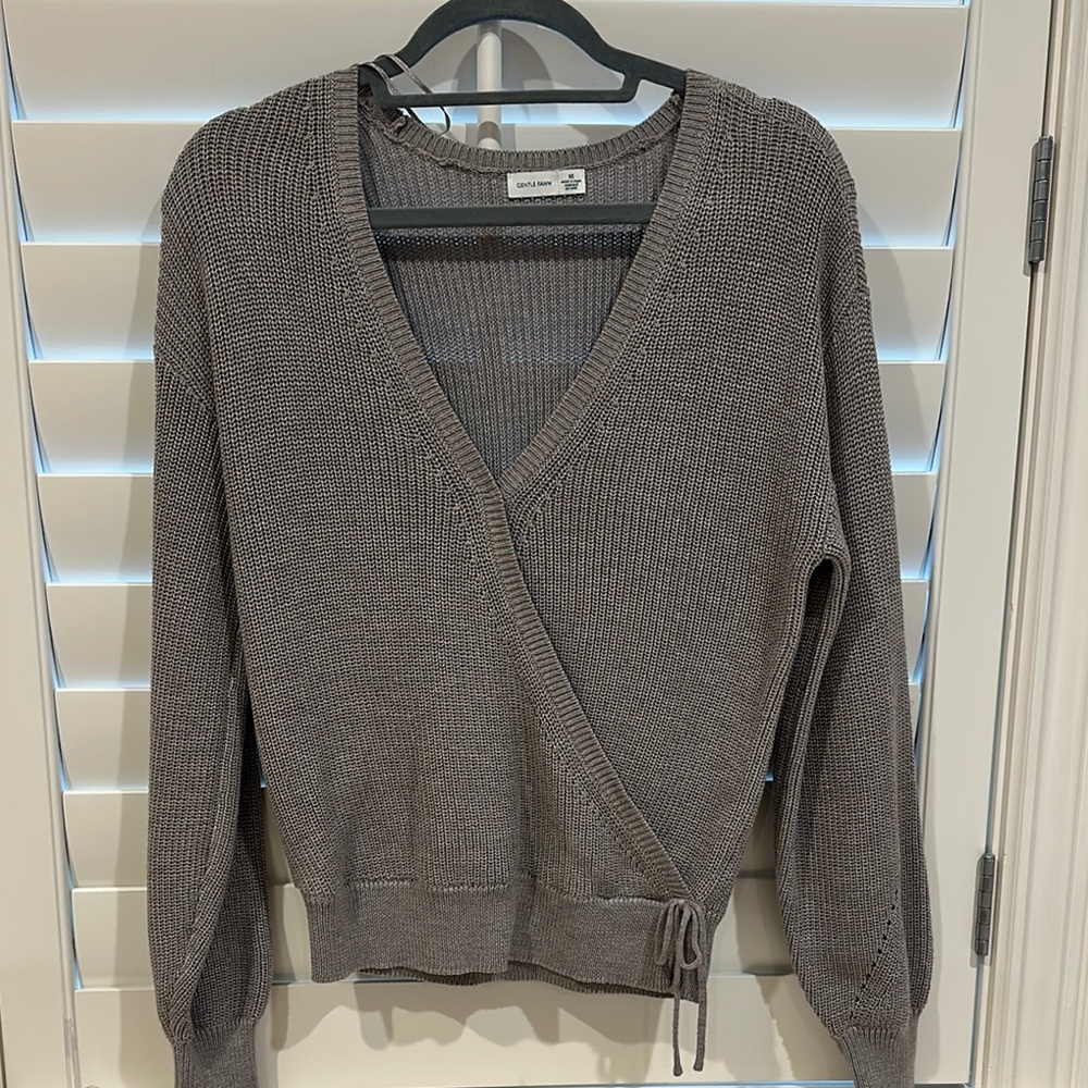 Gray V-Neck Wrap Sweater